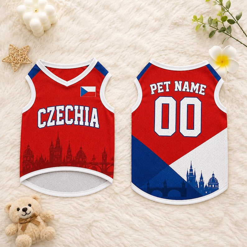 Personalized Czechia Mesh Pet Soccer Jersey, Custom Dog Cat Football Shirt