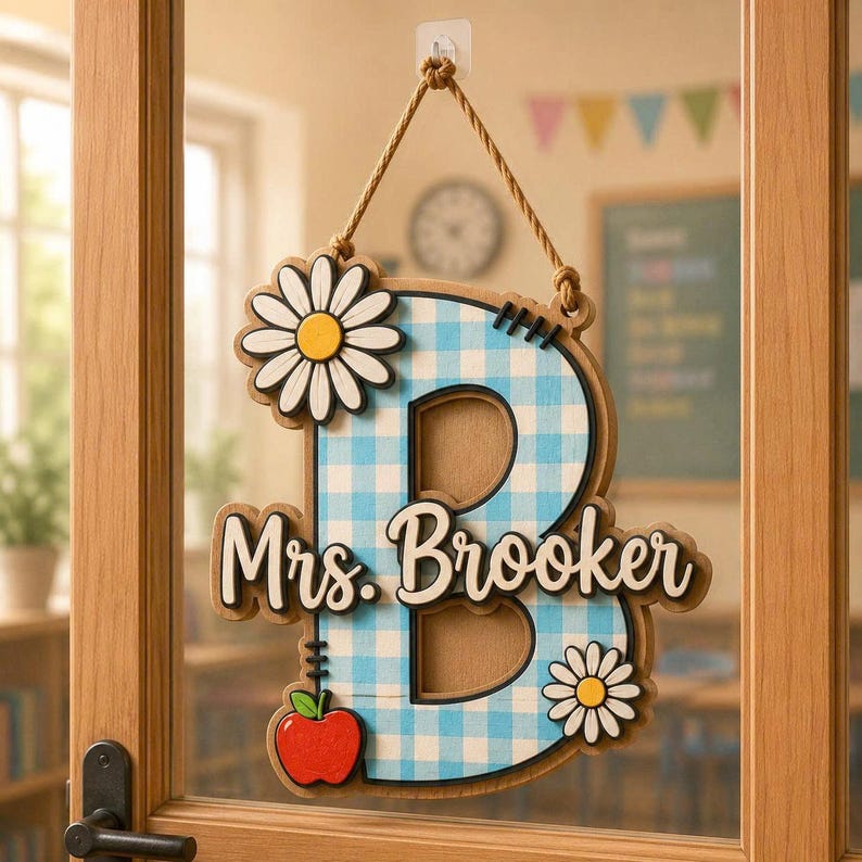 Personalized Alphabet Teacher Door Hanger, Back To School Teacher Gift, Custom Pencil Classroom Sign