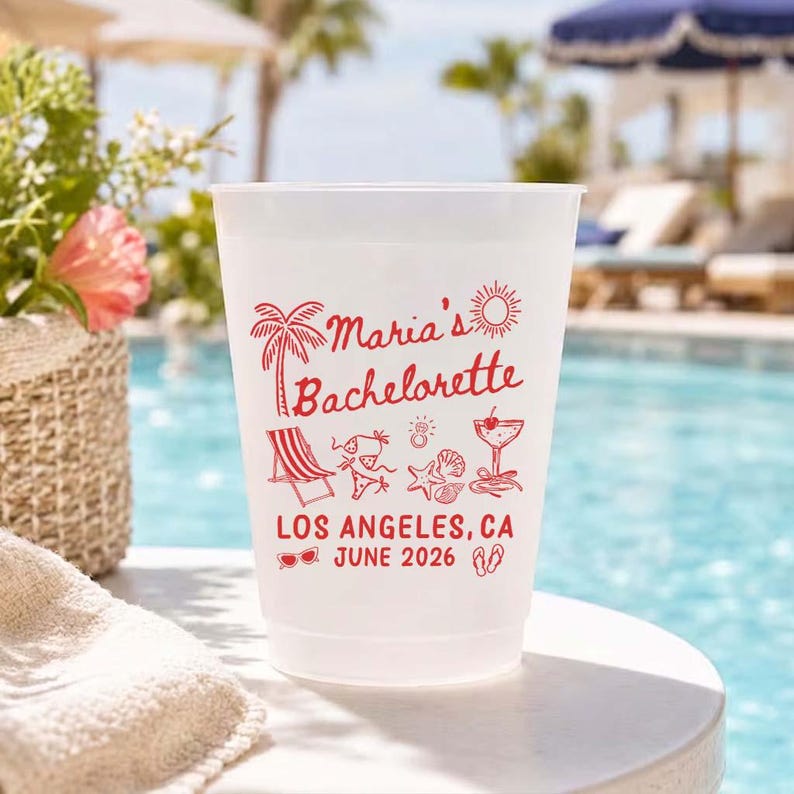 Personalized Bachelorette Party Cups, Custom Beach Bach Cups, Girls Trip Party Favor Cups