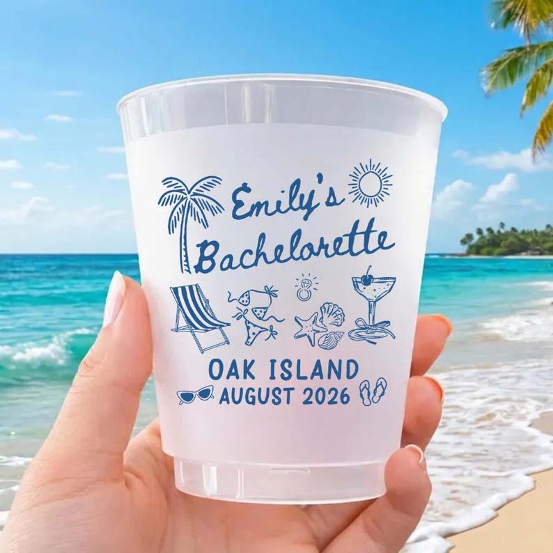 Personalized Bachelorette Party Cups, Custom Beach Bach Cups, Girls Trip Party Favor Cups
