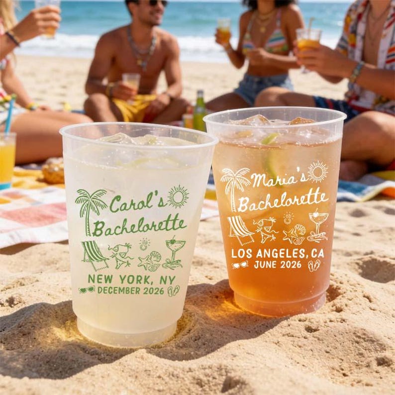 Personalized Bachelorette Party Cups, Custom Beach Bach Cups, Girls Trip Party Favor Cups