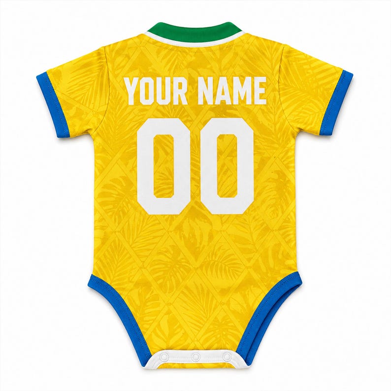 Personalized Brazil Baby Bodysuit, Custom Name Number Brazil Infant Soccer Outfit