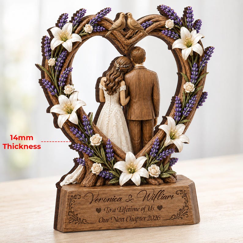 Personalized Wedding Couple Sculpture, Custom Bride and Groom Anniversary Gift, Romantic Heart Frame Keepsake