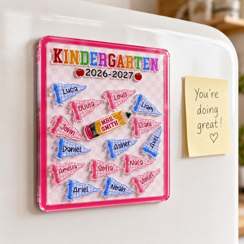 Personalized Teacher Shaker Magnet: Teacher Pennant Magnet, Back to School Gift