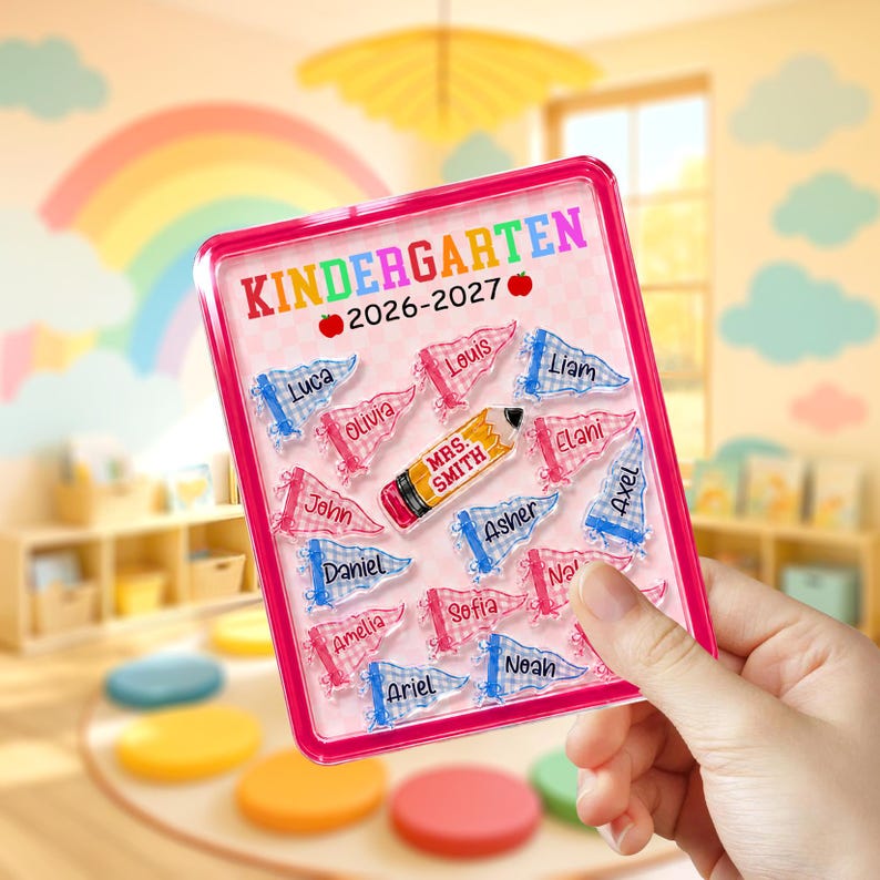 Personalized Teacher Shaker Magnet: Teacher Pennant Magnet, Back to School Gift