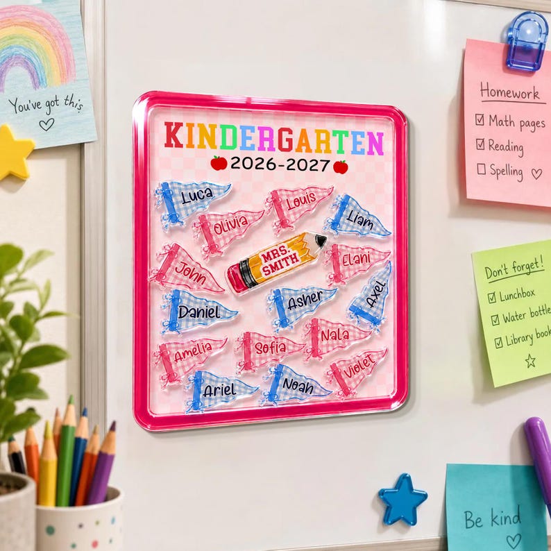 Personalized Teacher Shaker Magnet: Teacher Pennant Magnet, Back to School Gift