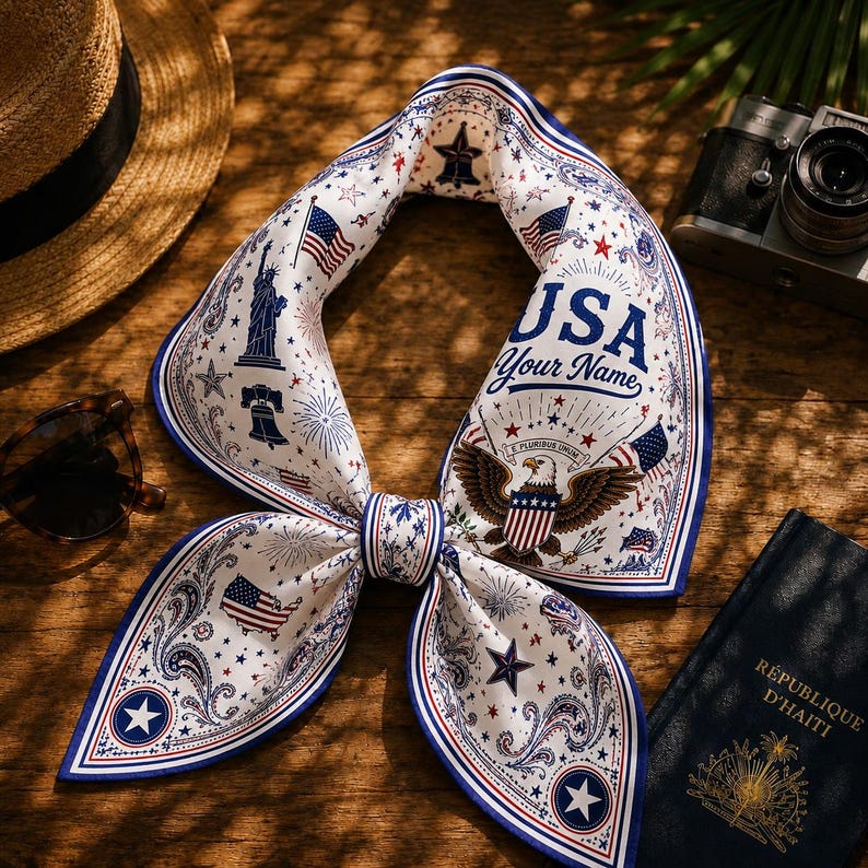 Personalization Haiti Bandana, Beautiful Soft Haitian Flag Pattern Scarf