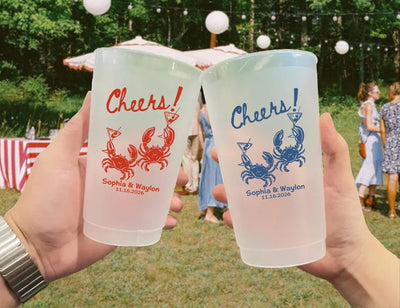 Custom Crab Wedding Cups, Personalized Coastal Party Cups