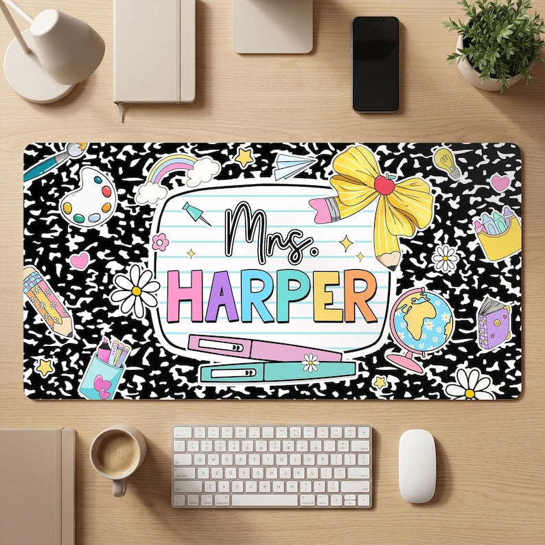 Personalized Teacher Desk Mat, Custom Teacher Composition Book With Name Mouse Pad, Teacher Gifts