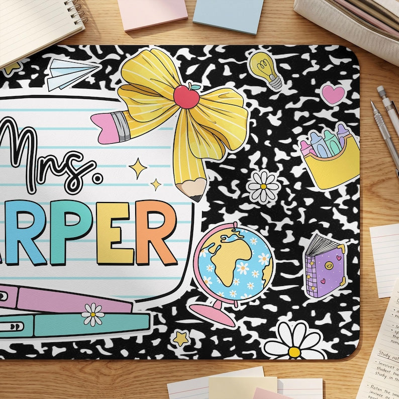 Personalized Teacher Desk Mat, Custom Teacher Composition Book With Name Mouse Pad, Teacher Gifts
