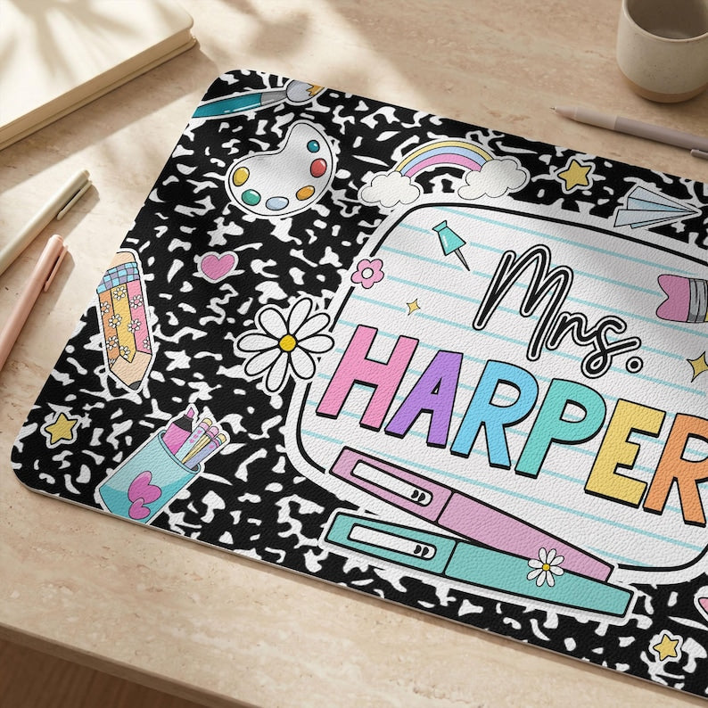 Personalized Teacher Desk Mat, Custom Teacher Composition Book With Name Mouse Pad, Teacher Gifts