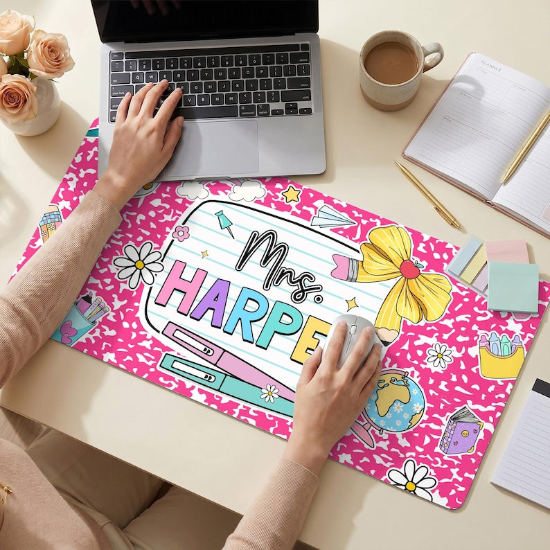 Personalized Teacher Desk Mat, Custom Teacher Composition Book With Name Mouse Pad, Teacher Gifts