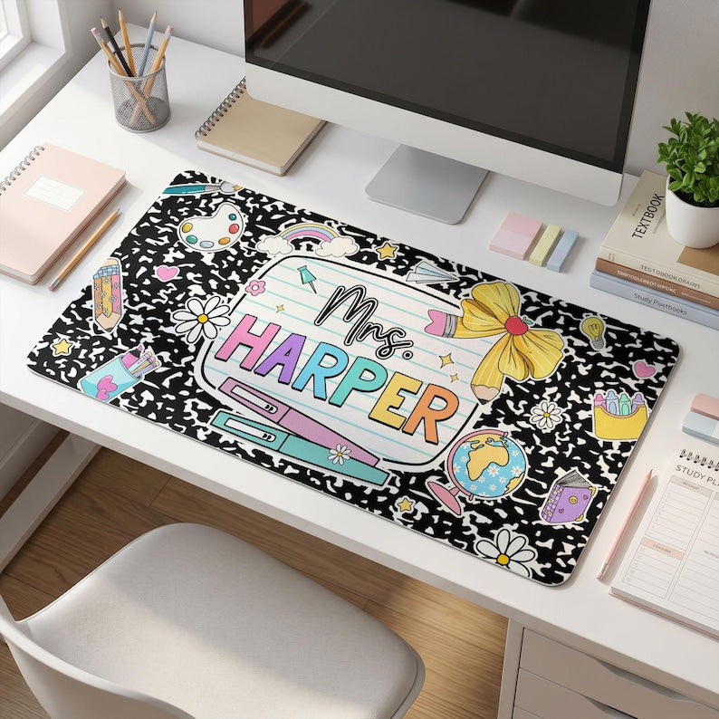 Personalized Teacher Desk Mat, Custom Teacher Composition Book With Name Mouse Pad, Teacher Gifts