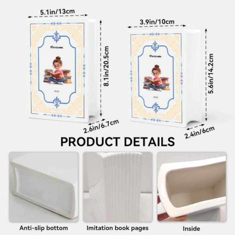 Personalized Engagement Ceramic Book Vase,Custom Toile De Jouy Couple Name Book Vase