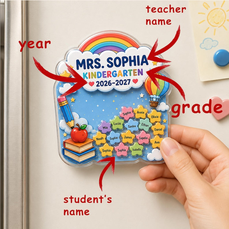 Custom Teacher and Student Name Fridge Magnet, Back to School Teacher Gift, Personalized Shaker Magnet