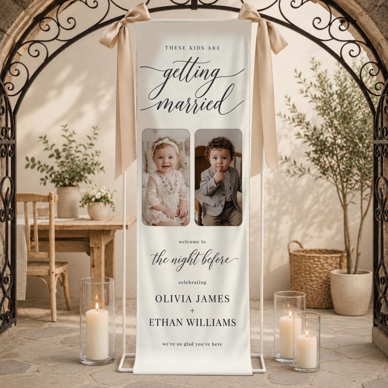 Personalized Wedding Welcome Banner, Kids Are Getting Married Sign, Photo Wedding Banner, Rehearsal Dinner Decor