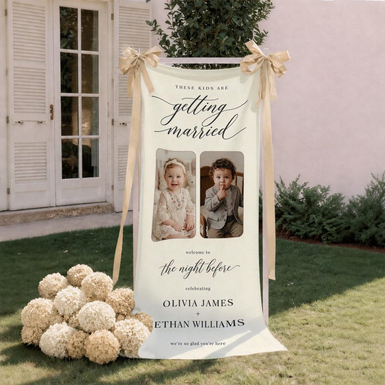 Personalized Wedding Welcome Banner, Kids Are Getting Married Sign, Photo Wedding Banner, Rehearsal Dinner Decor