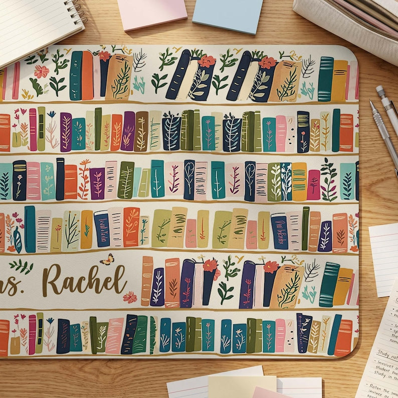 Personalized Teacher Mouse Pad Back to School Gift, Teacher Name Leather Desk Mat