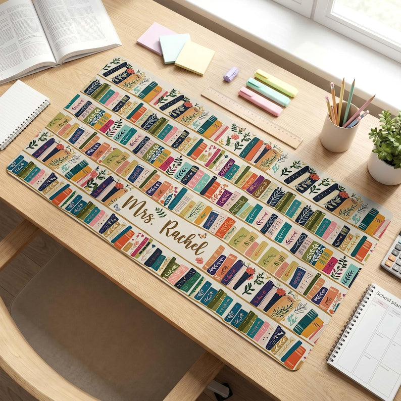 Personalized Teacher Mouse Pad Back to School Gift, Teacher Name Leather Desk Mat