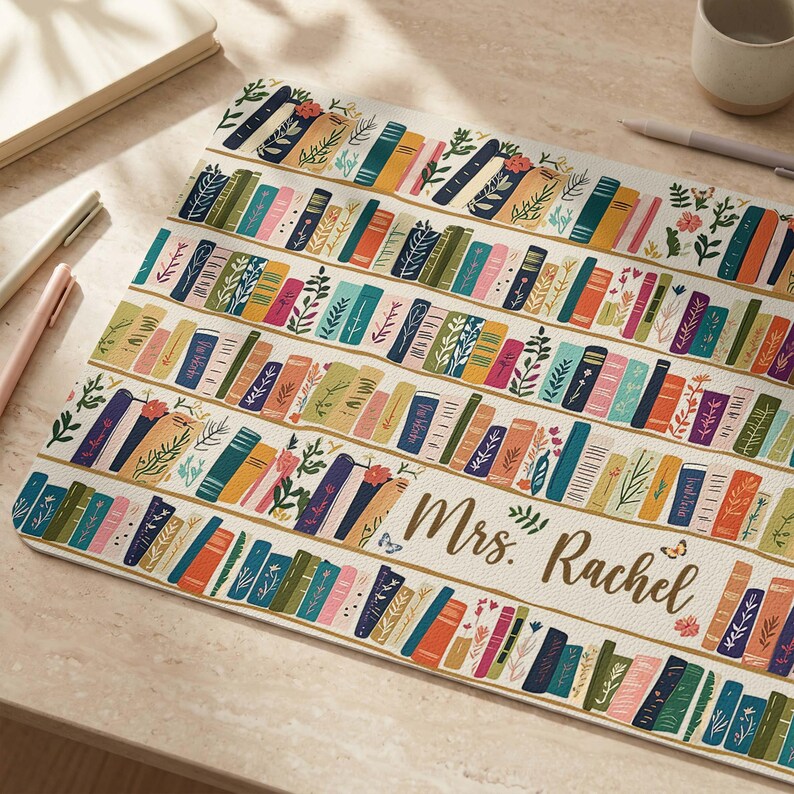 Personalized Teacher Mouse Pad Back to School Gift, Teacher Name Leather Desk Mat