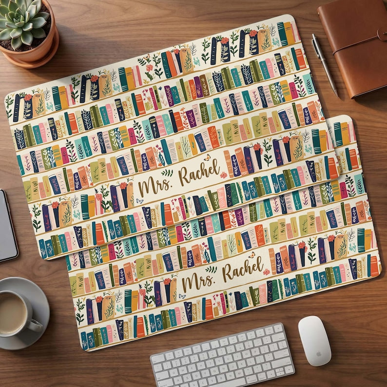 Personalized Teacher Mouse Pad Back to School Gift, Teacher Name Leather Desk Mat