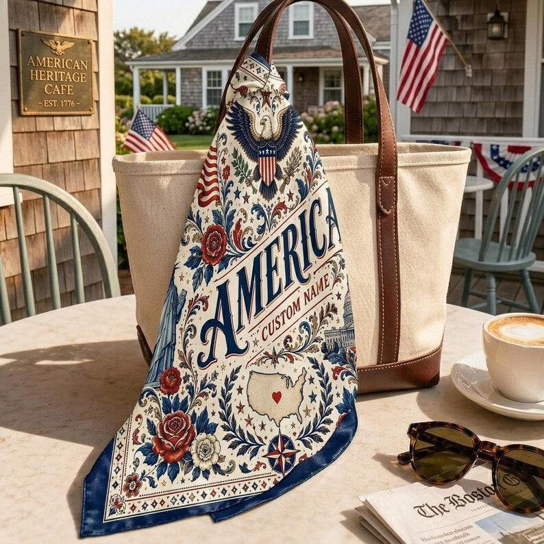 Custom America Scarf, USA Patriotic Bandana, Stars and Stripes Hair Ribbon