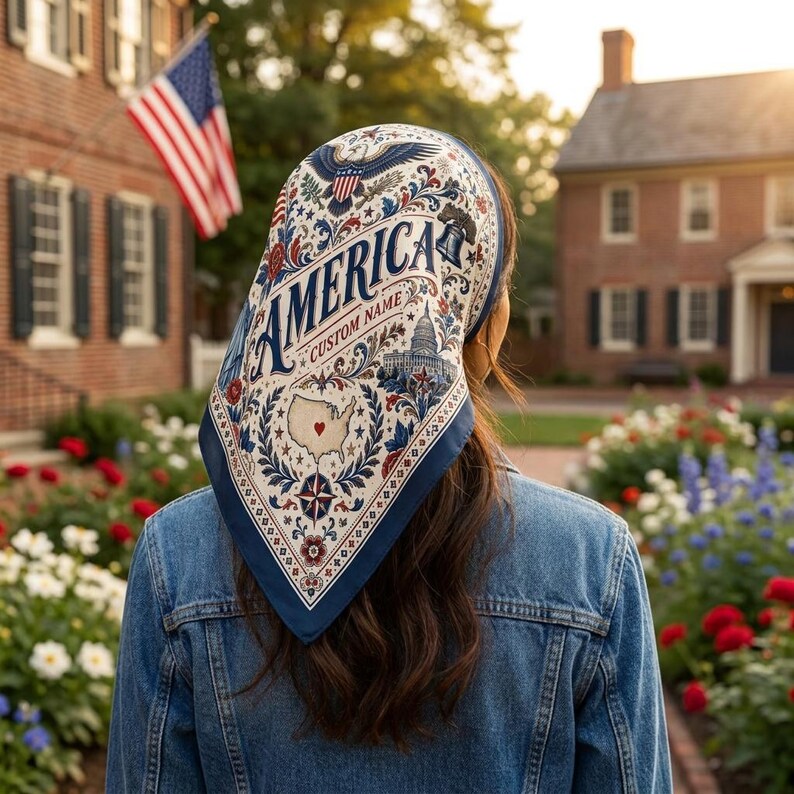 Custom America Scarf, USA Patriotic Bandana, Stars and Stripes Hair Ribbon