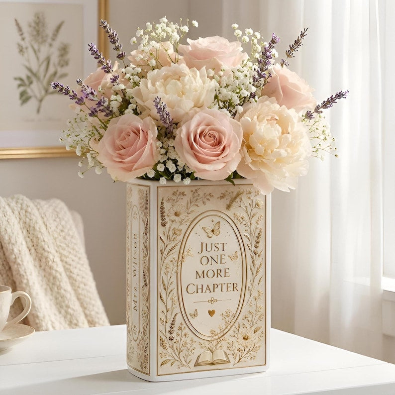 Just One More Chapter Ceramic Book Vase, Custom Teacher Appreciation Gift