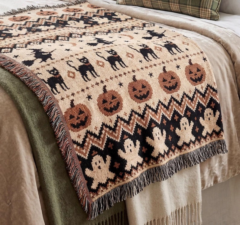 Halloween Woven Blanket Gift For Halloween Lover Throw Blanket Cozy Fall Spooky Season Home Decor 