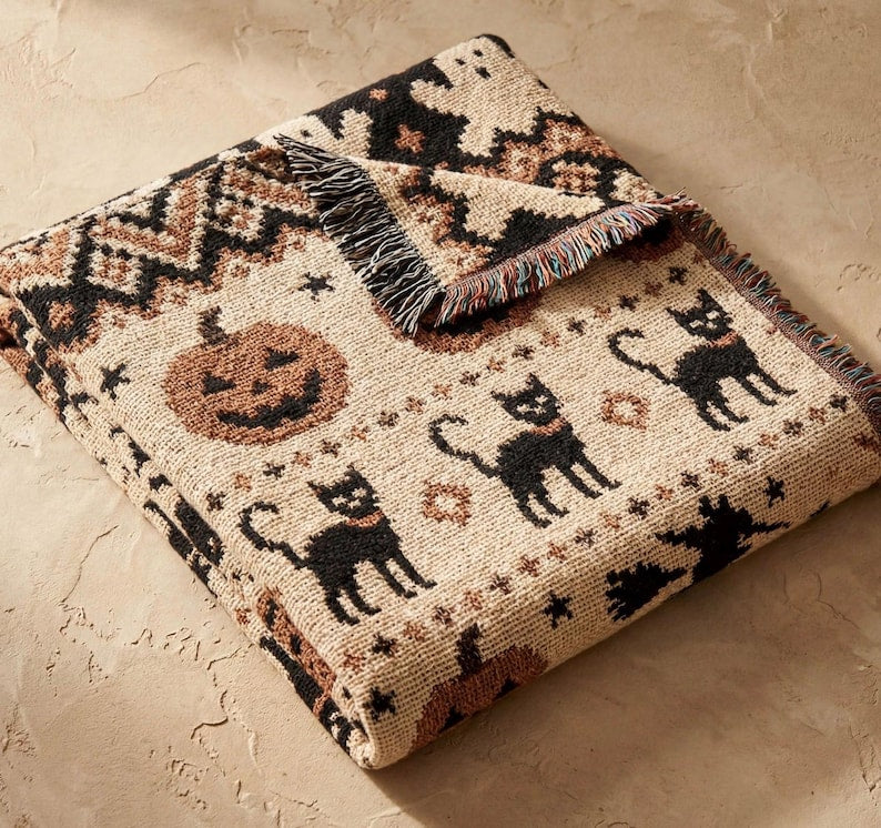 Halloween Woven Blanket Gift For Halloween Lover Throw Blanket Cozy Fall Spooky Season Home Decor 