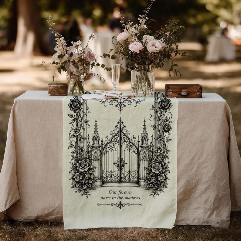 Personalized Gothic Wedding Tapestry, Custom Archway Welcome Sign