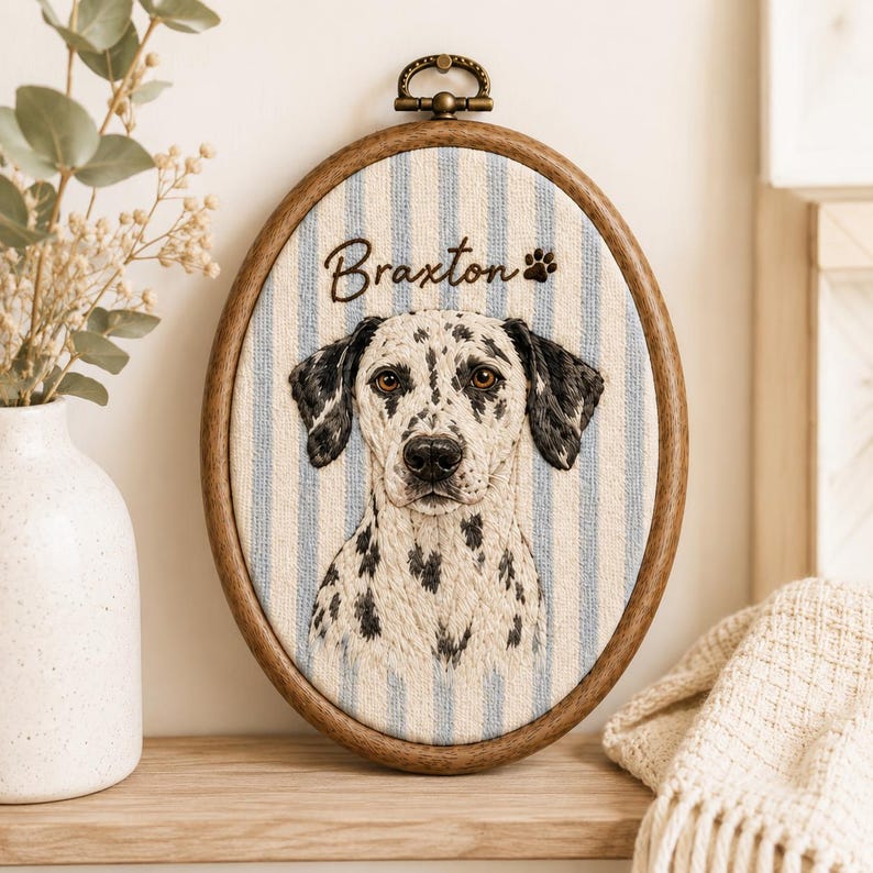 Personalized Pet Portrait Embroidery Hoop, Custom Dog Cat Memorial Gift, Embroidered Pet Portrait