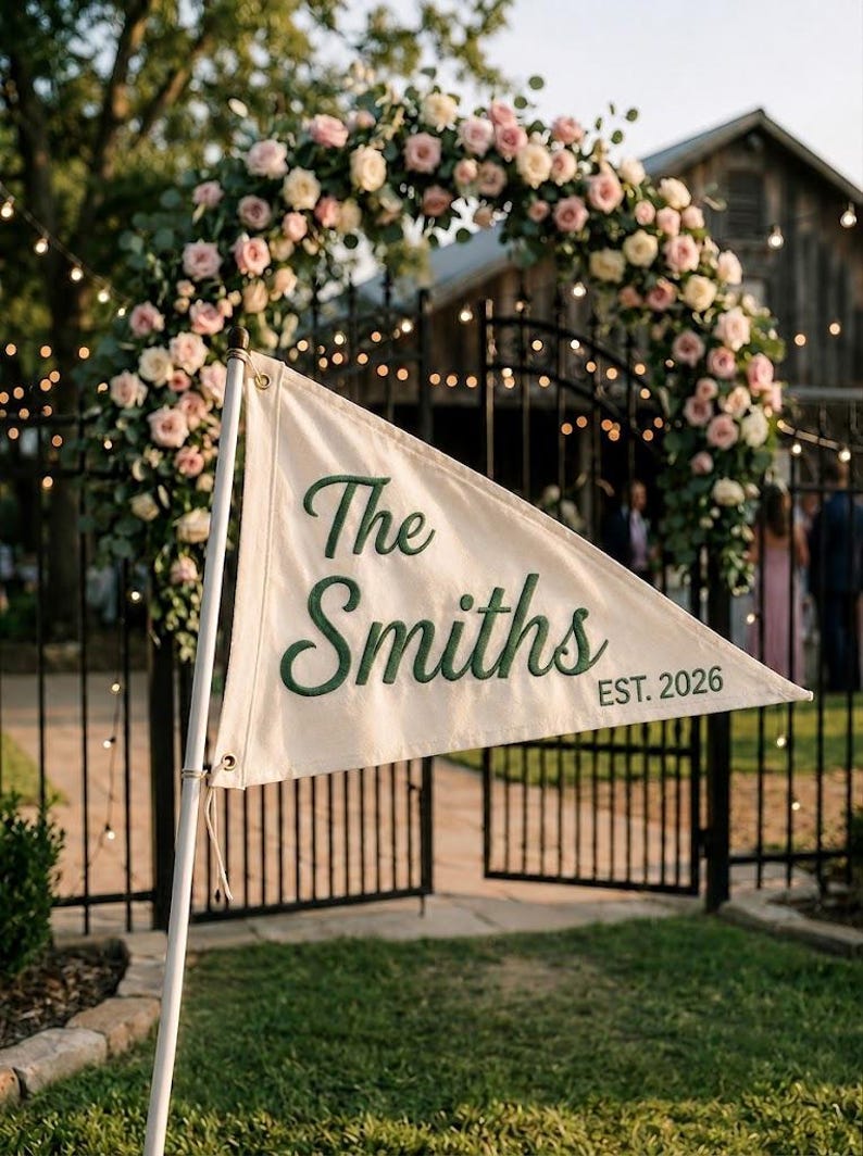 Personalized Golf Wedding Pennant, Custom Embroidered Last Name Flag, Vintage Wedding Banner