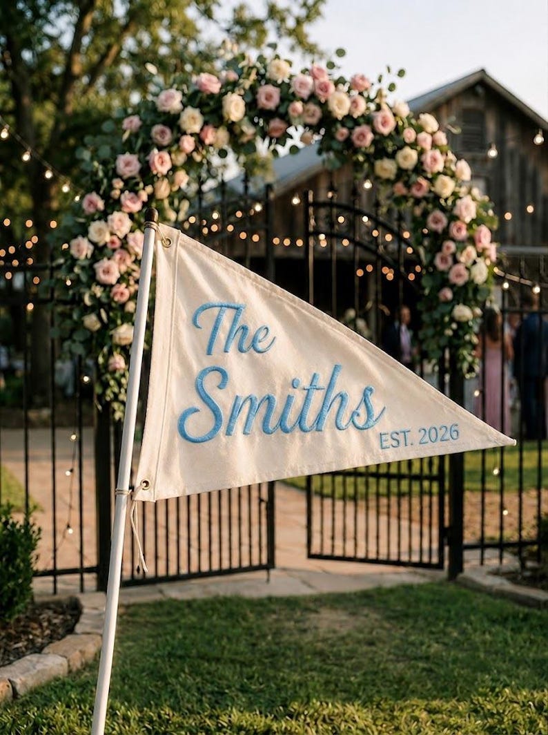 Personalized Golf Wedding Pennant, Custom Embroidered Last Name Flag, Vintage Wedding Banner
