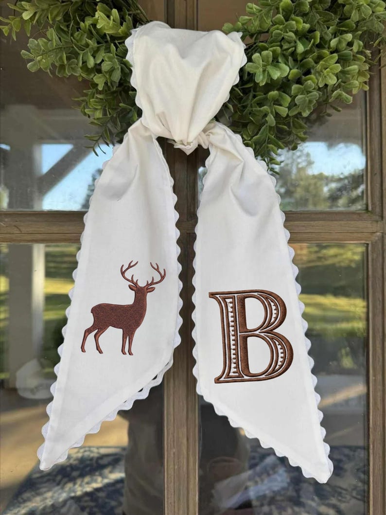Emmbroidered Monogram Wreath Sash, Personalized Fall Door Decor