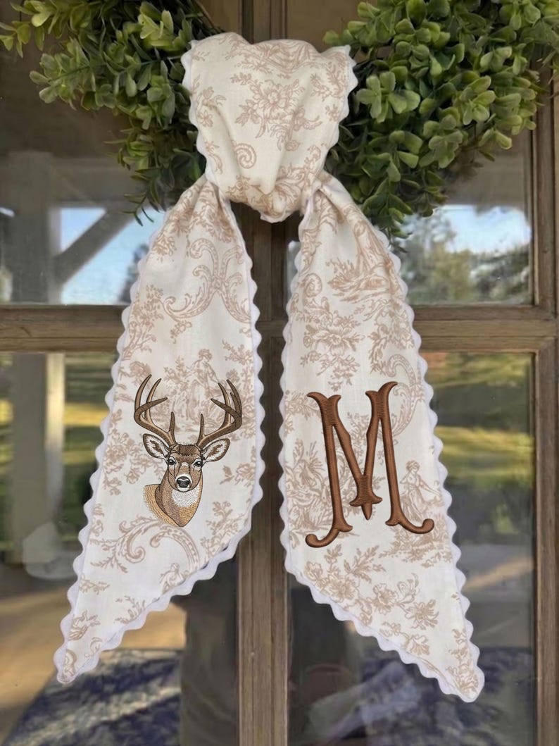 Emmbroidered Monogram Wreath Sash, Personalized Fall Door Decor