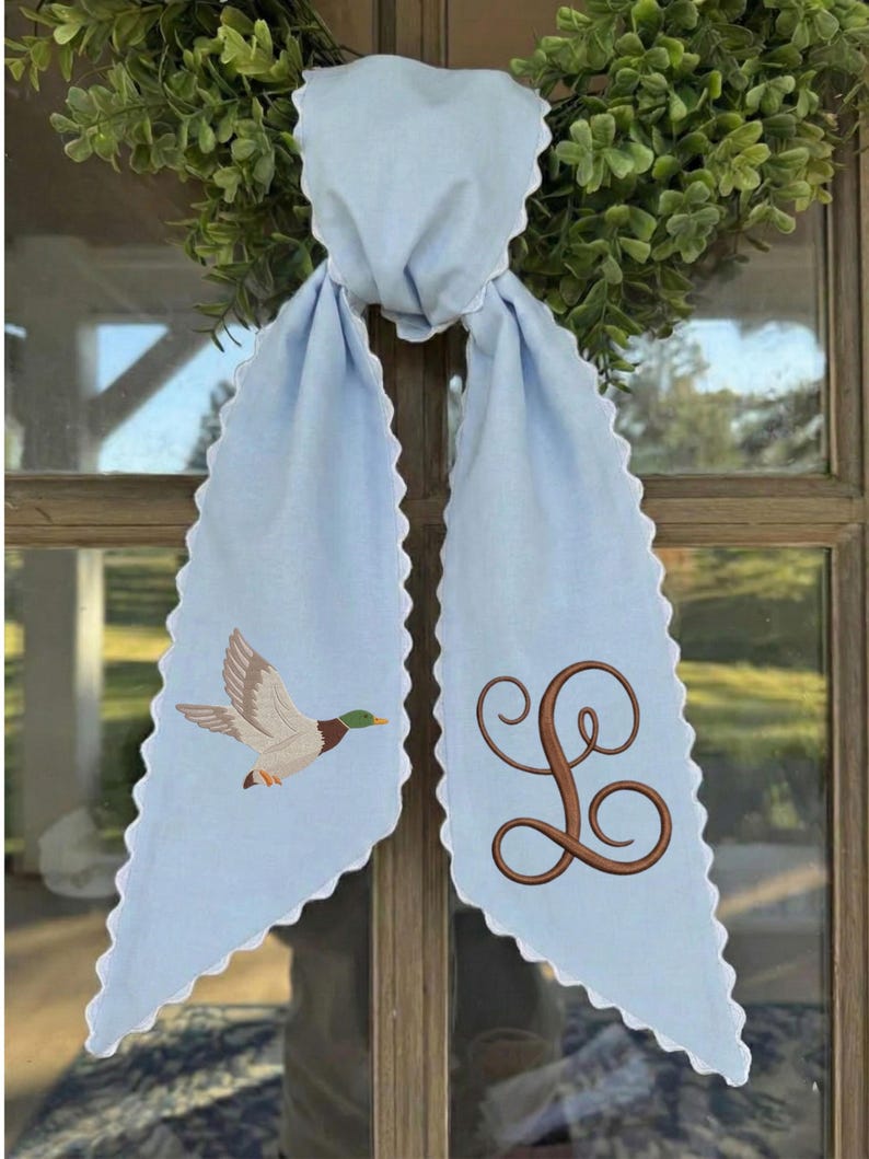 Emmbroidered Monogram Wreath Sash, Personalized Fall Door Decor