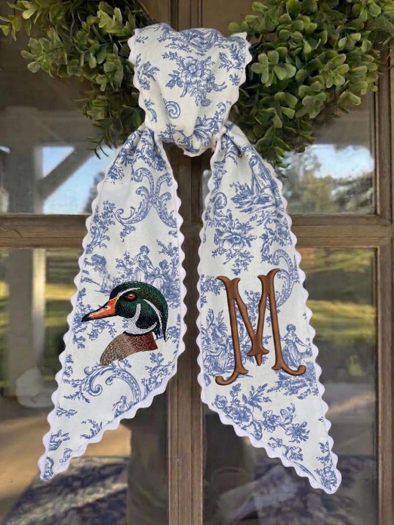 Emmbroidered Monogram Wreath Sash, Personalized Fall Door Decor