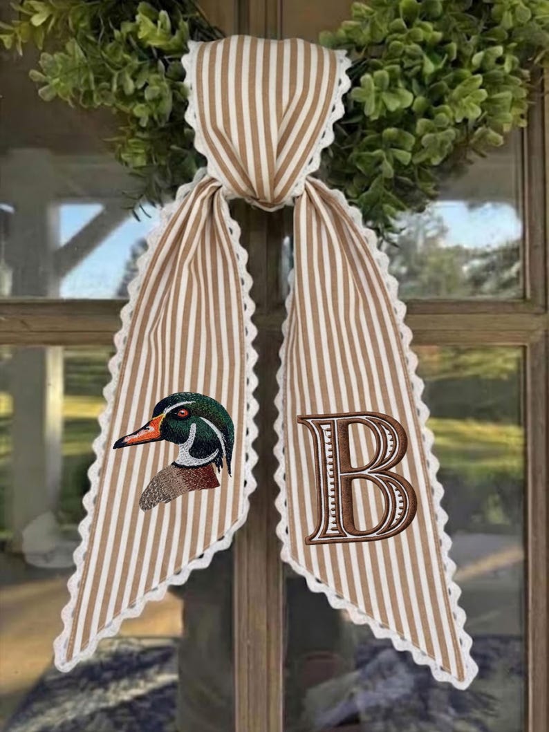 Emmbroidered Monogram Wreath Sash, Personalized Fall Door Decor
