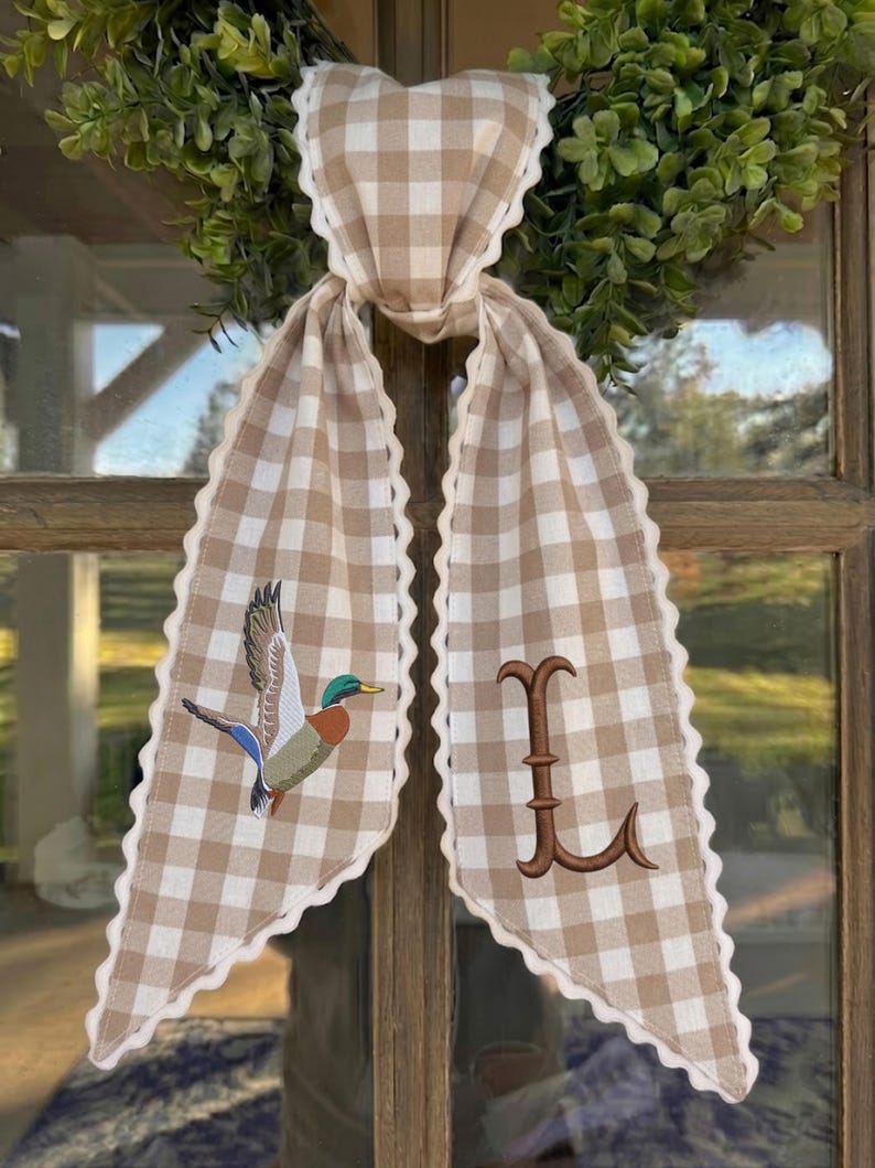 Emmbroidered Monogram Wreath Sash, Personalized Fall Door Decor