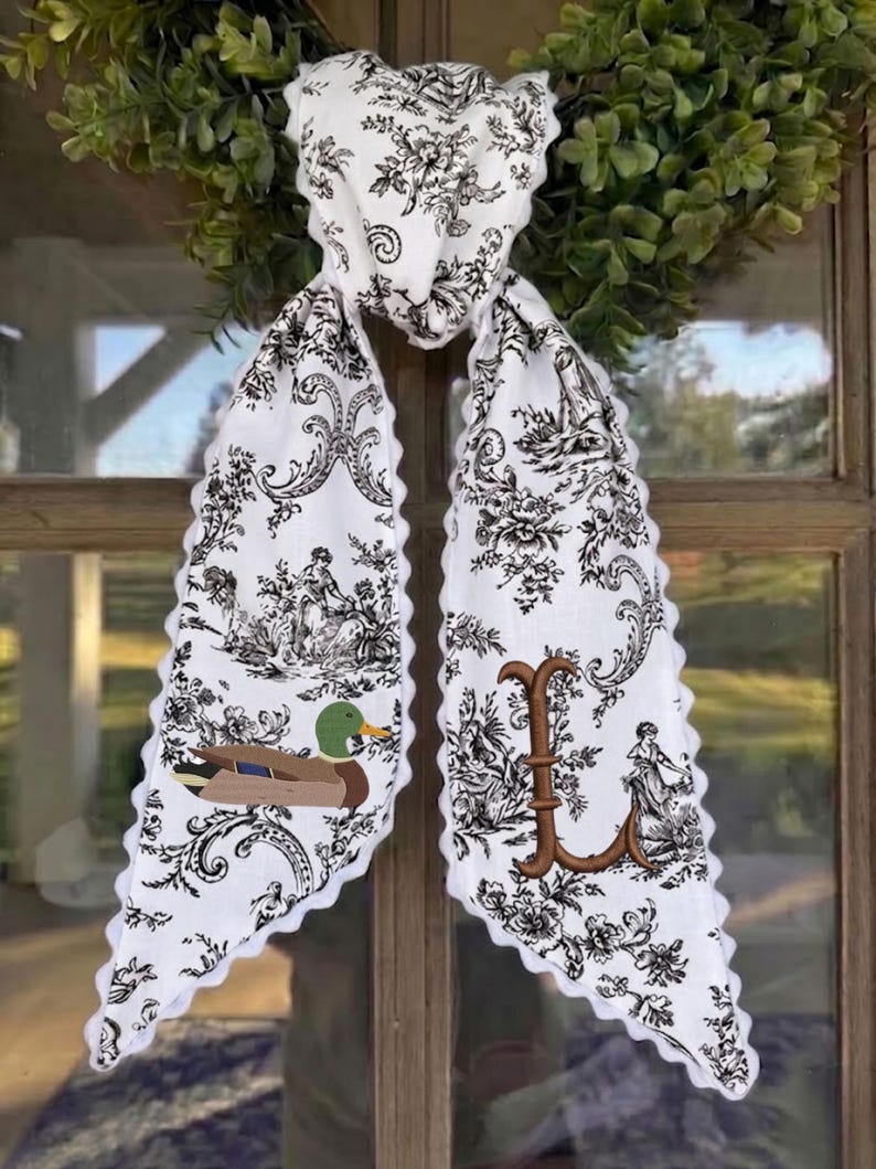Emmbroidered Monogram Wreath Sash, Personalized Fall Door Decor