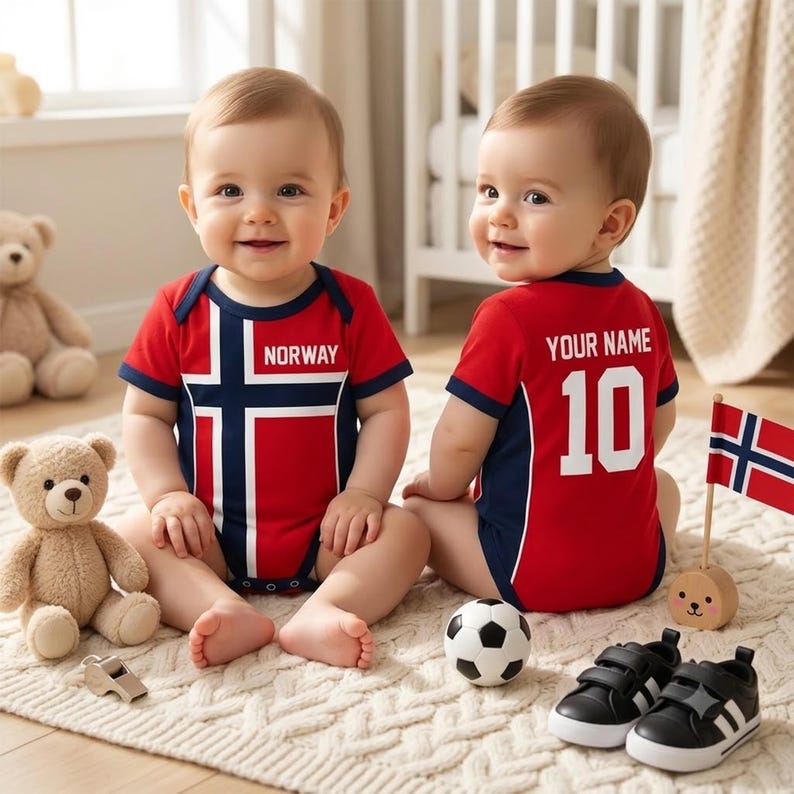 Personalized Norway Football Baby Bodysuit, Custom Soccer Infant Jersey