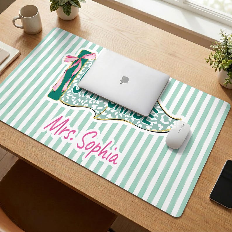 Personalized Name Teacher Back To School Gift, Custom Teacher Mouse Pad, Teacher Desk Mat With Name