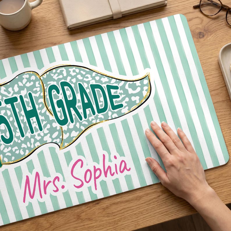 Personalized Name Teacher Back To School Gift, Custom Teacher Mouse Pad, Teacher Desk Mat With Name