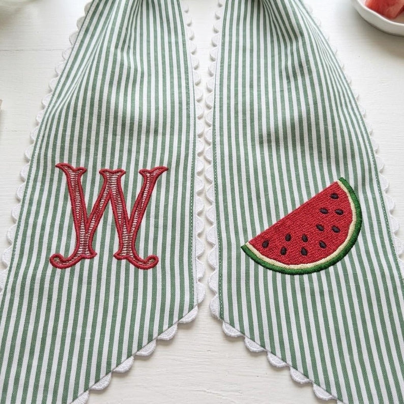 Monogrammed Watermelon Ric Rac Wreath Sash, Personalized Summer Front Decor Wreath, Embroidered Bow Sash