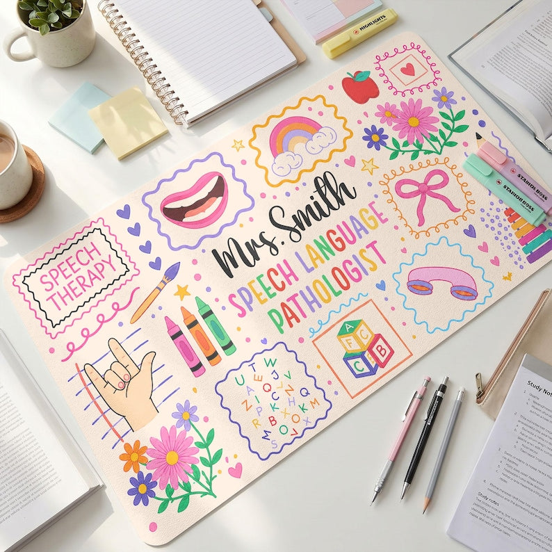 Custom Speech Therapist Desk Mat, Speech Language Pathologist Keyboard Cover Gift