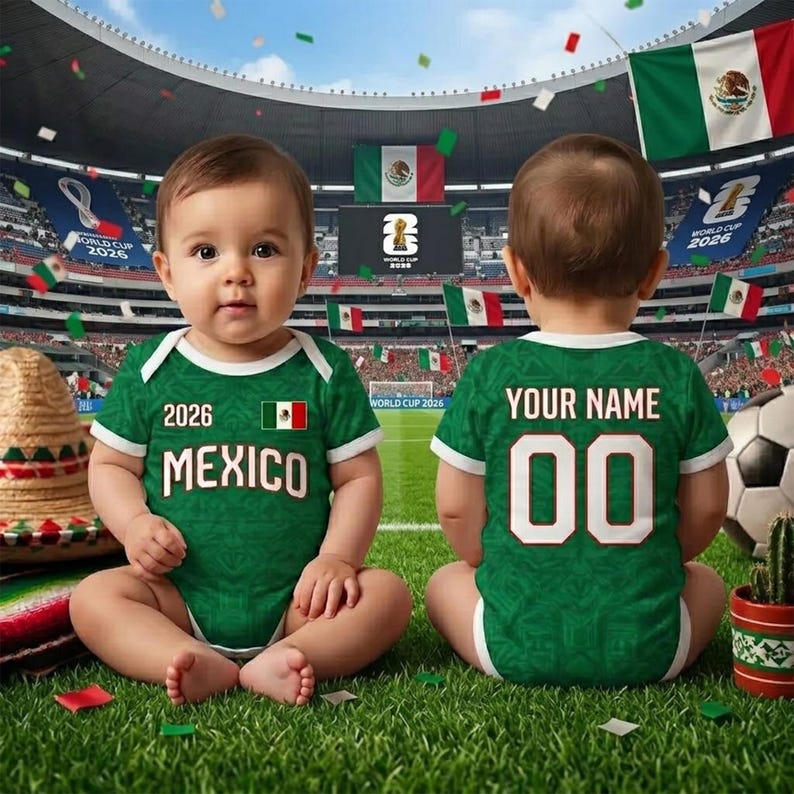Personalized Mexico Baby Bodysuit, Custom Name Newborn Sports Jersey Onesie