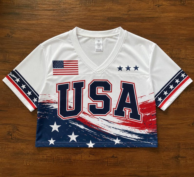 Personalized USA Soccer Fan Crop Top Jersey, Custom Name Number Crop Tee