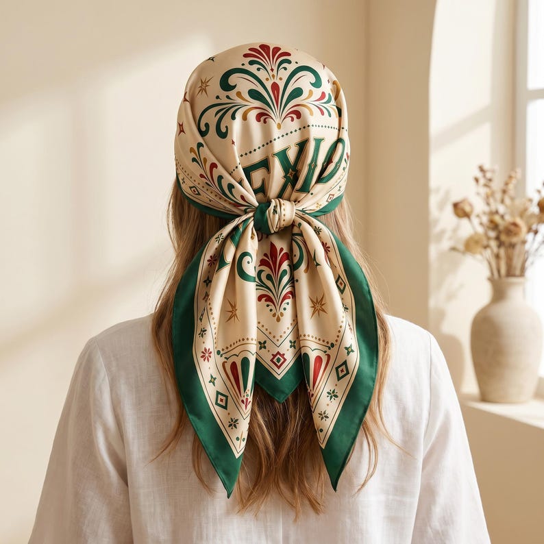 Personalized Satin Scarf, Custom Name Mexican Folk Art Scarf