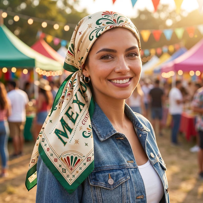 Personalized Satin Scarf, Custom Name Mexican Folk Art Scarf